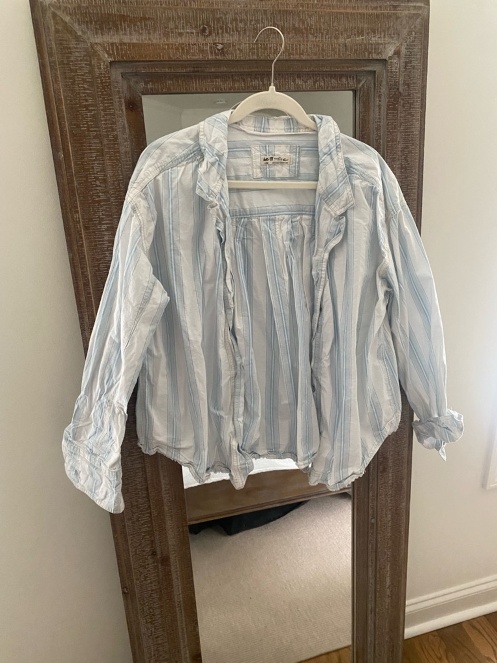 We The Free Light Blue and White Striped Button-Front Blouse